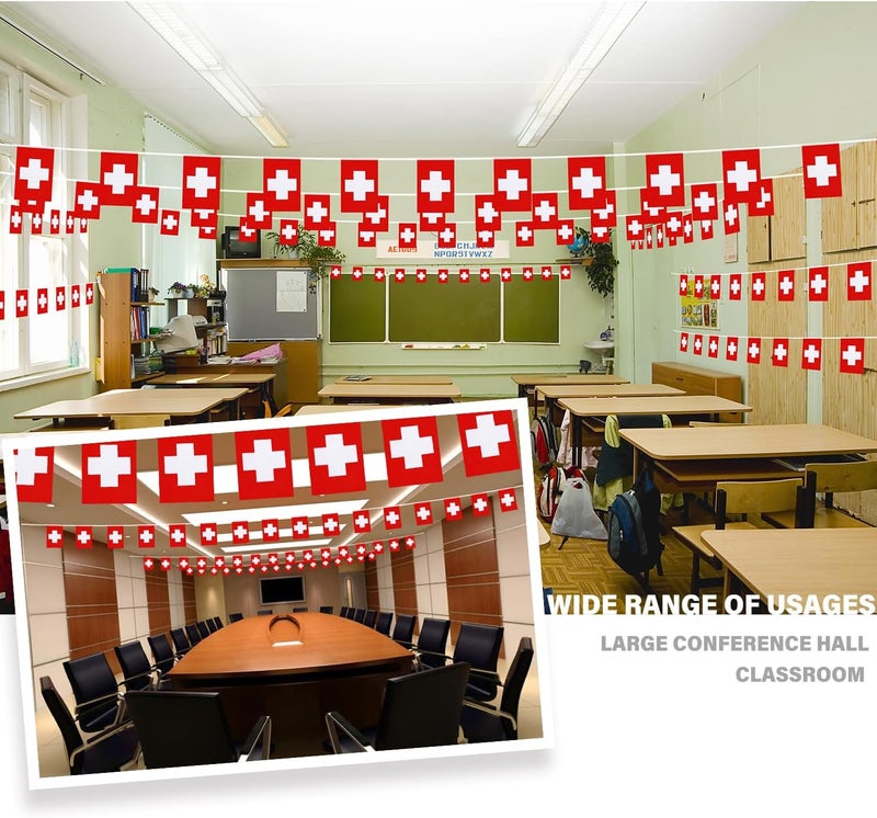 MVPRING Switzerland String Flag Pennant Banner, Small Mini Swiss Flags Bunting Banner, National Country Decoration for School, Party, Sports Events, Festival, 33 Feet 30 Flags - Image 2
